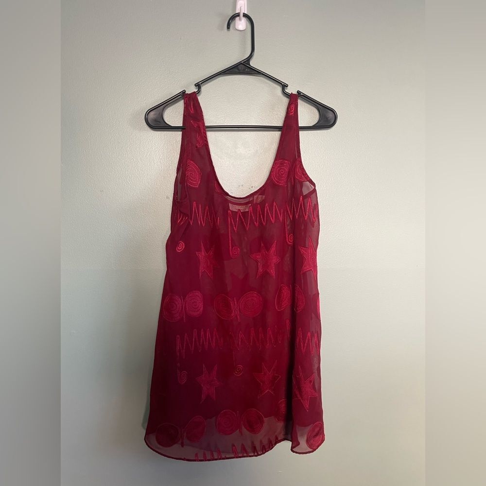 VTG Gold Label Victorias Secret Sheer Design Maroon Pajama Top Sz S